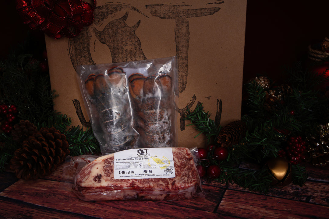 Date Night Surf & Turf w/ a single extra thick 1.4-1.59 Yellow Label NY Strip to share